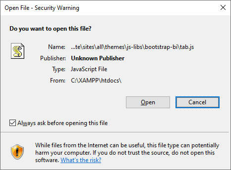 Example Open File Security Warning