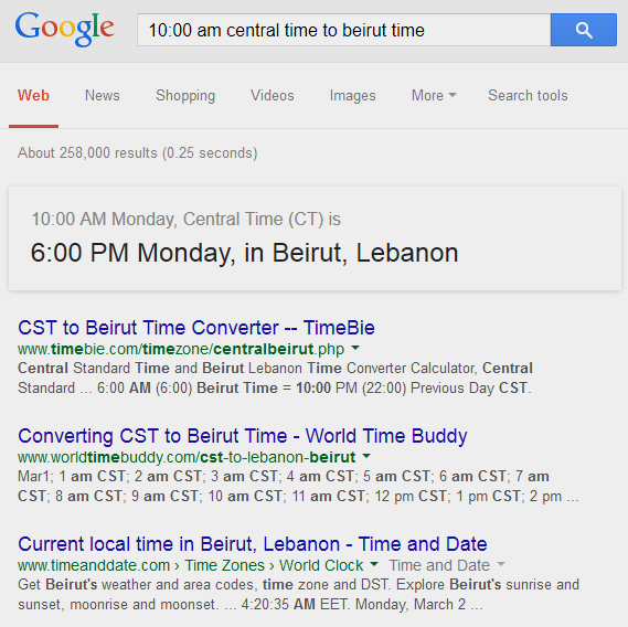 Google Timezone Conversion Tool Example