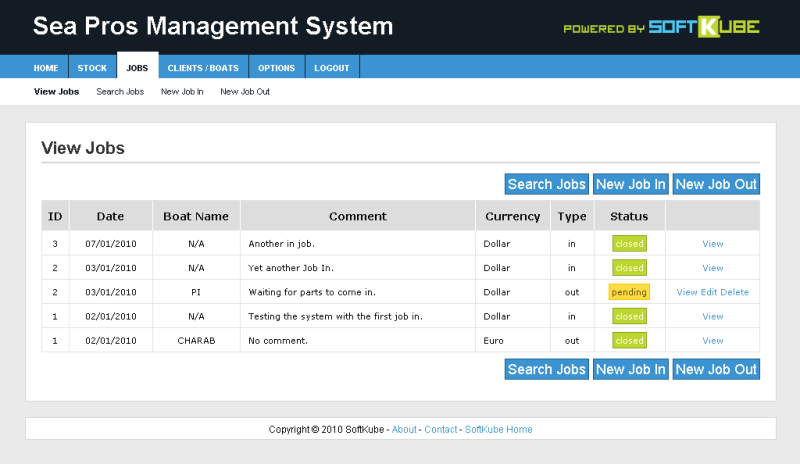 Jobs listing with user-friendly annotations differentiating pending/closed jobs.