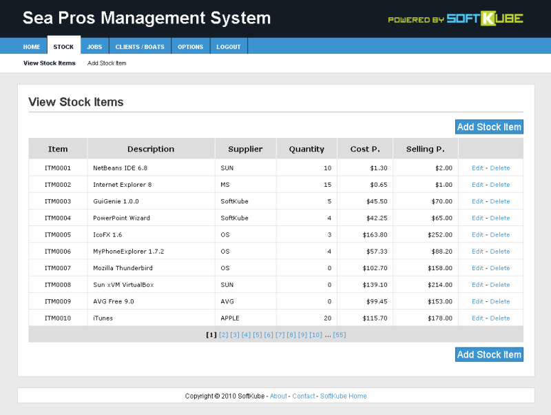 Stock items listing showing the user-friendly paging control at the bottom of the stock list.